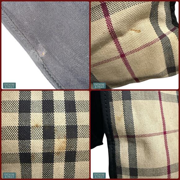 Burberry Nova Check Canvas Tote Bag Beige Black Red Plaid Shoulder Shopper Italy - Picture 12 of 14